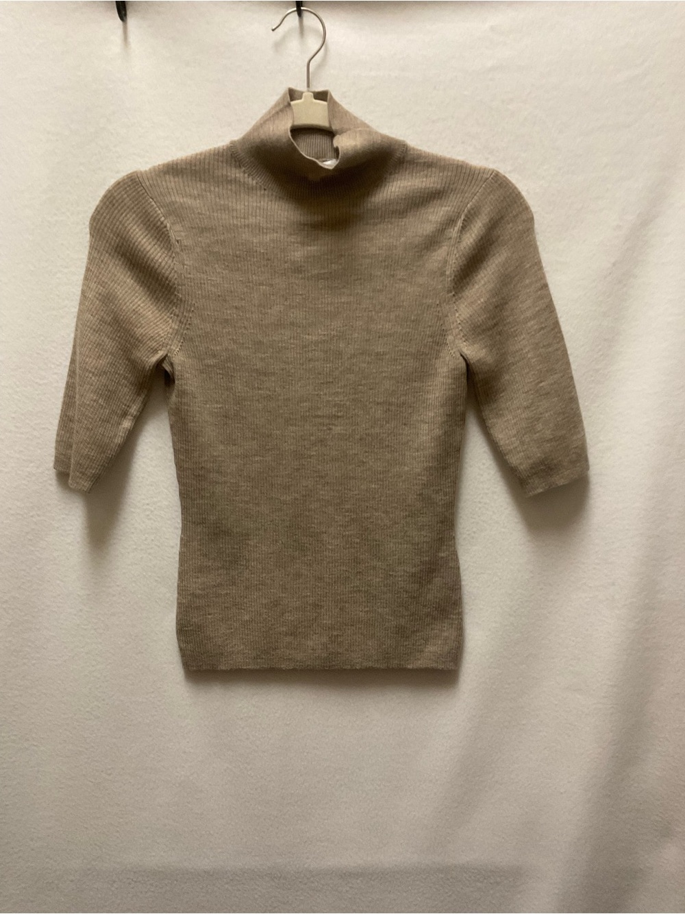 Veronica Beard Beige Short-Sleeve Turtleneck /Mock Sweater